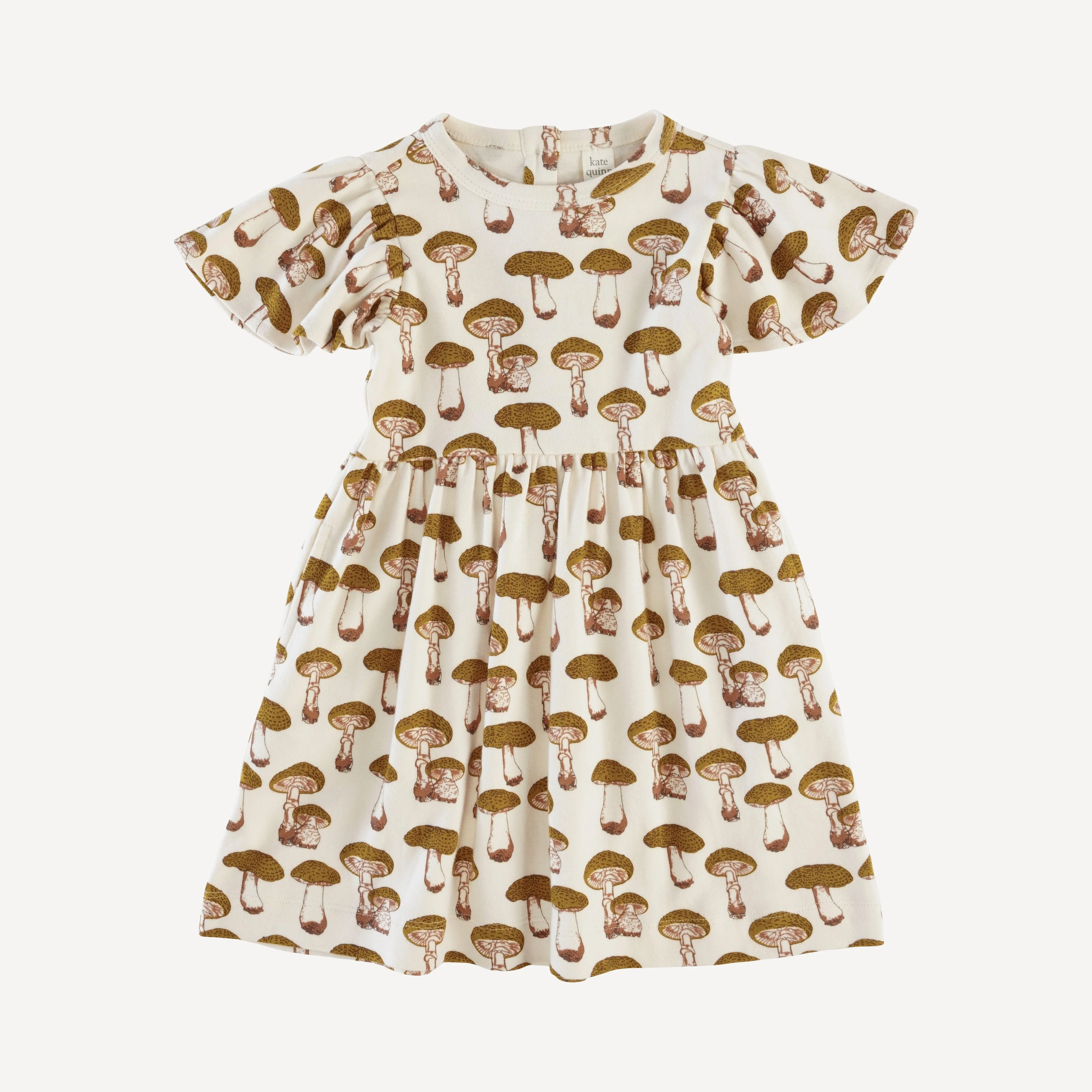 flutter sleeve dress | neutral fungi | organic cotton interlock