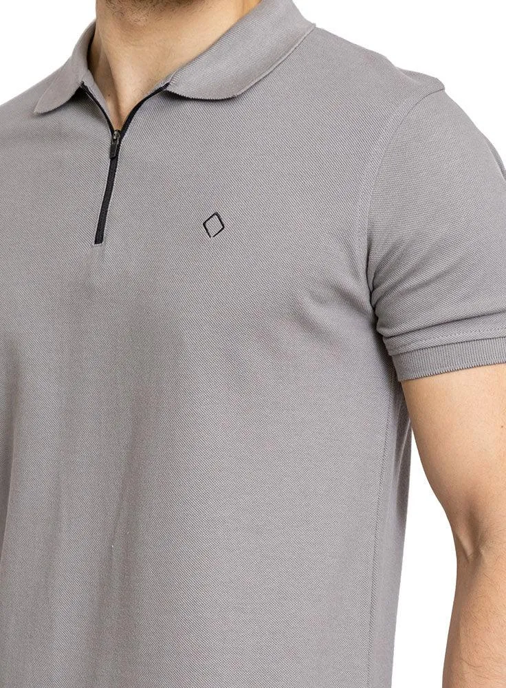 Forest Grey Zipper Polo