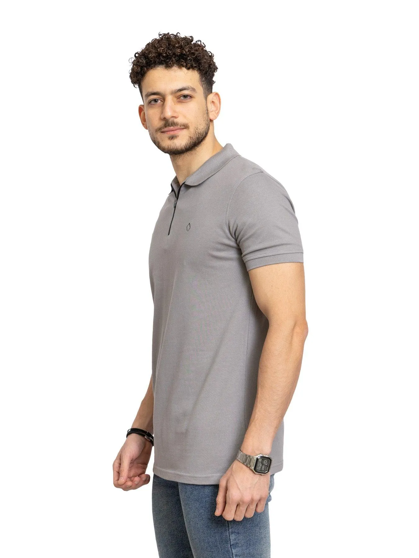 Forest Grey Zipper Polo