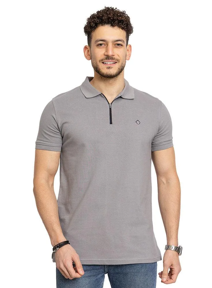 Forest Grey Zipper Polo