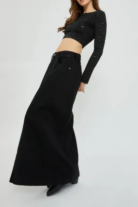 Front slit maxi denim skirt