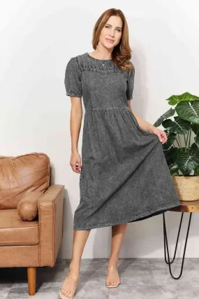 Full Size Washed Chambray Midi Dress