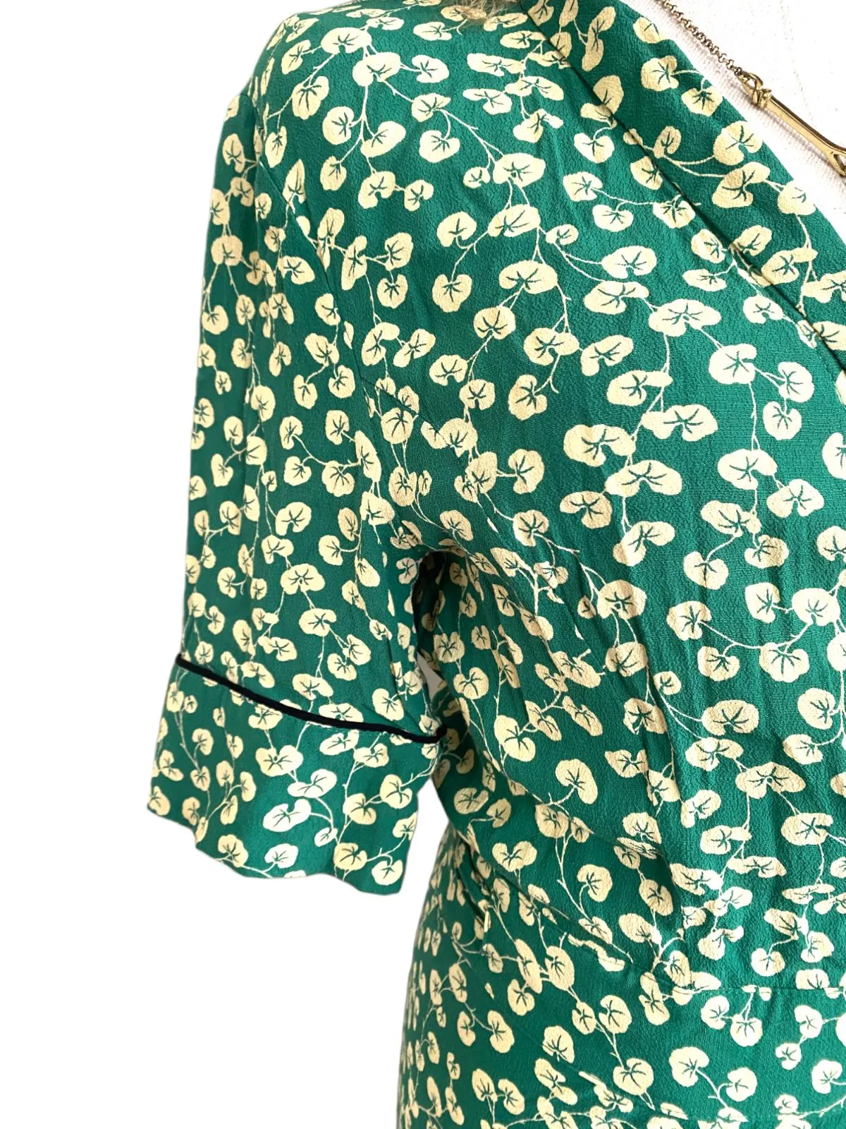 GANNI Dalton Crepe Wrap Midi Dress | Green Floral, Sz 36/Small, Viscose, V Neck
