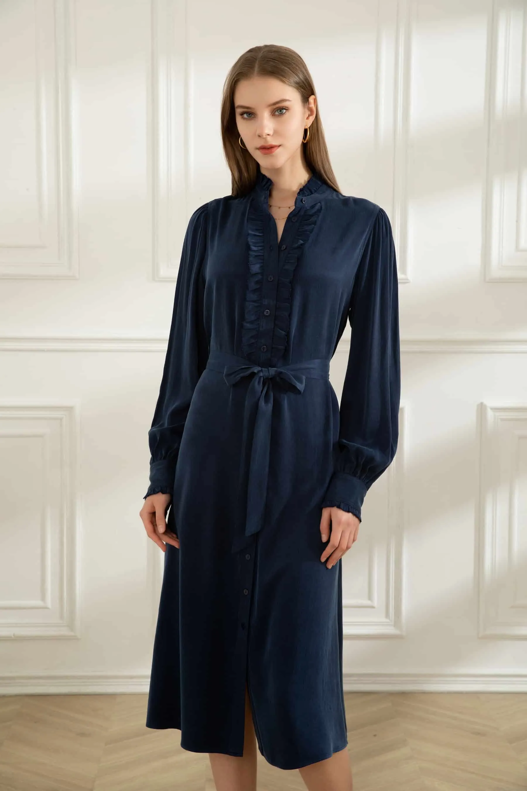 GDS Lia Ruffle Cupro Dress | Navy
