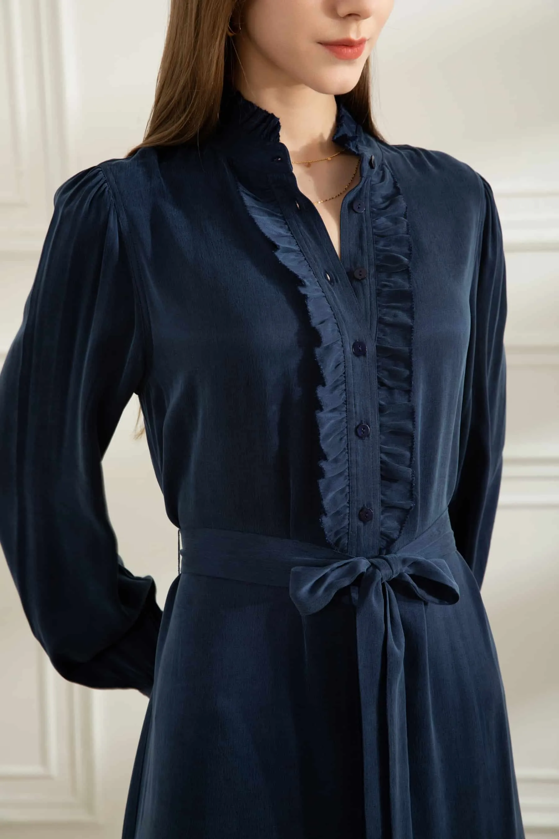 GDS Lia Ruffle Cupro Dress | Navy