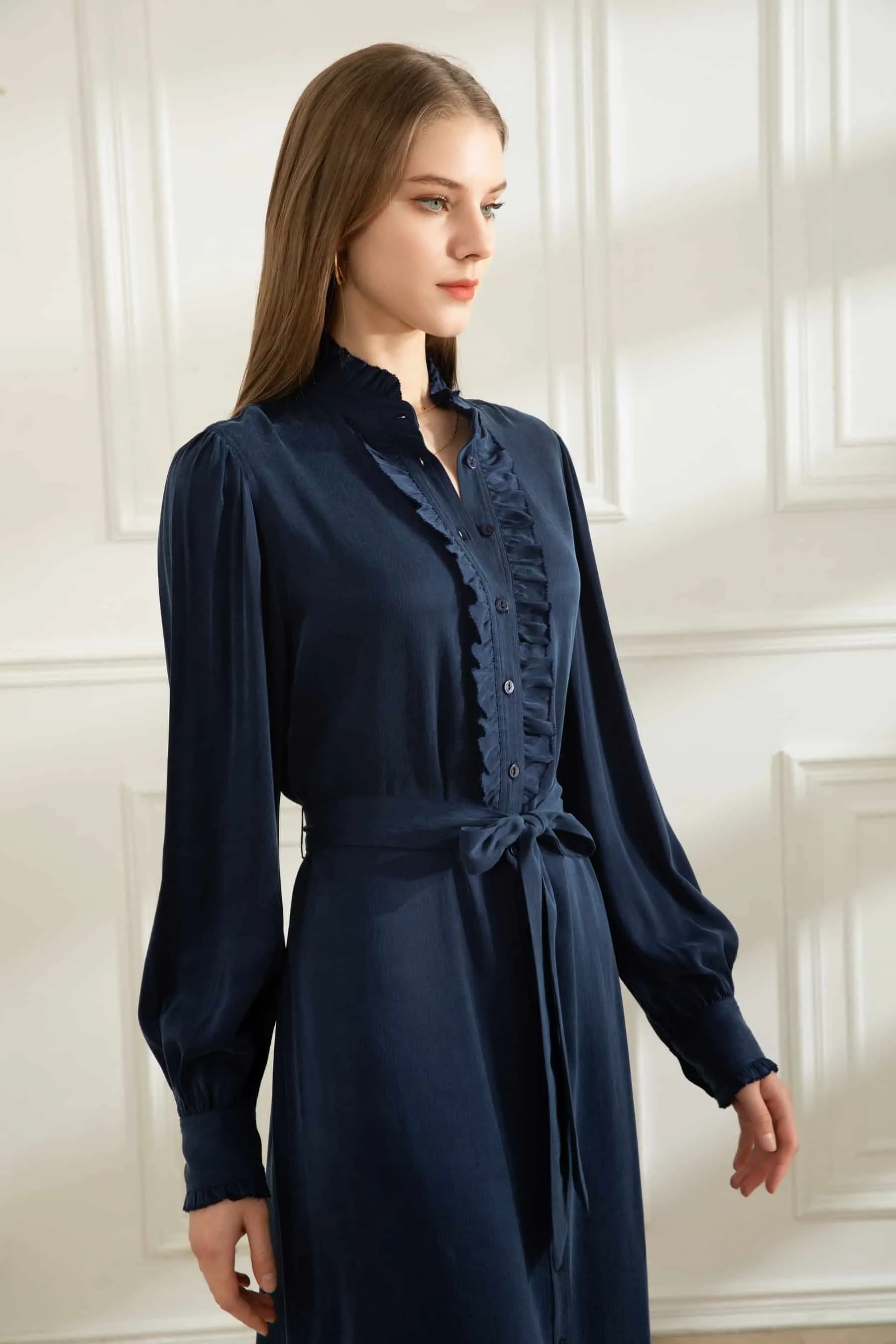 GDS Lia Ruffle Cupro Dress | Navy