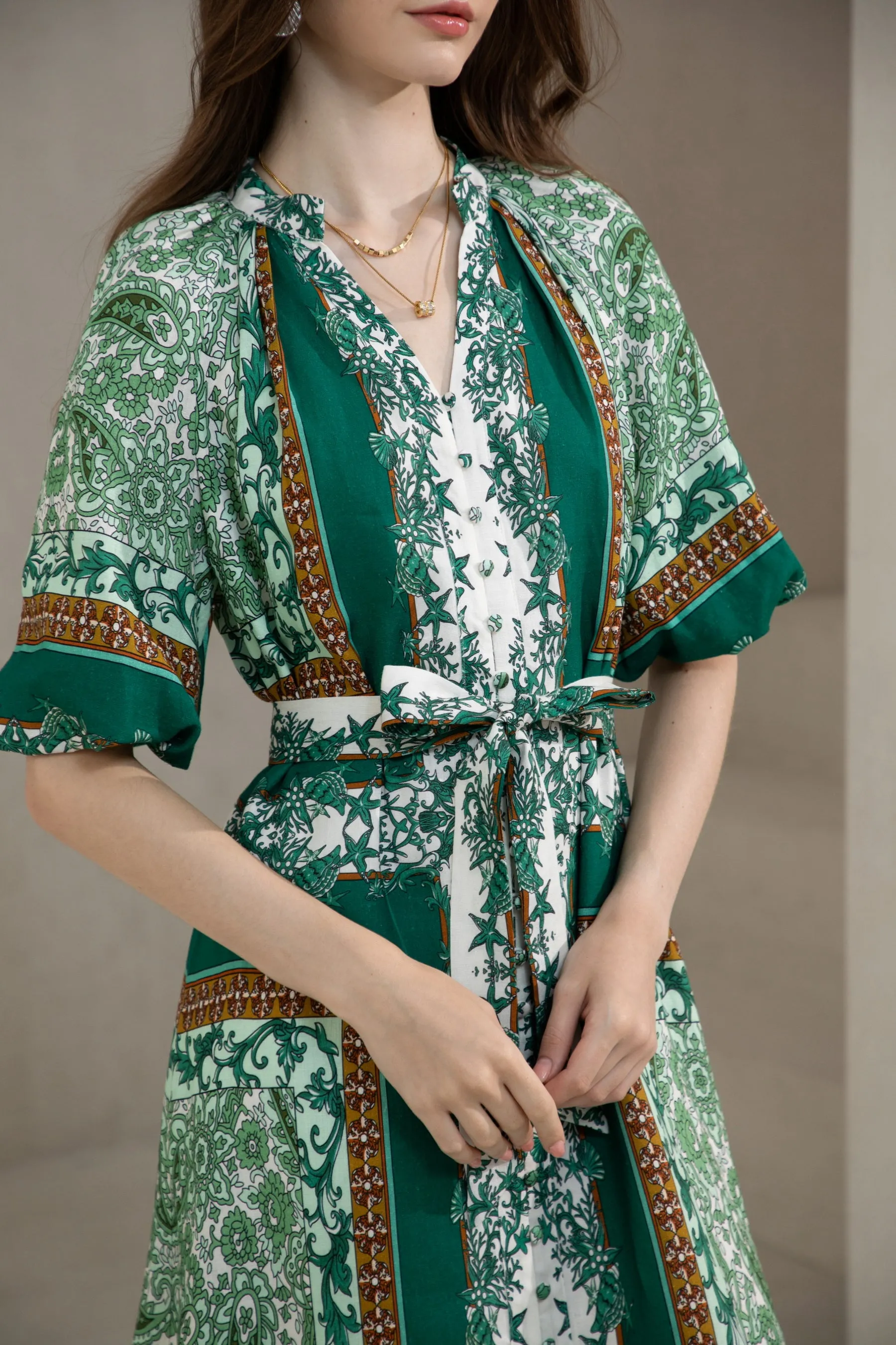 GDS Oceane Linen Long Dress | Green