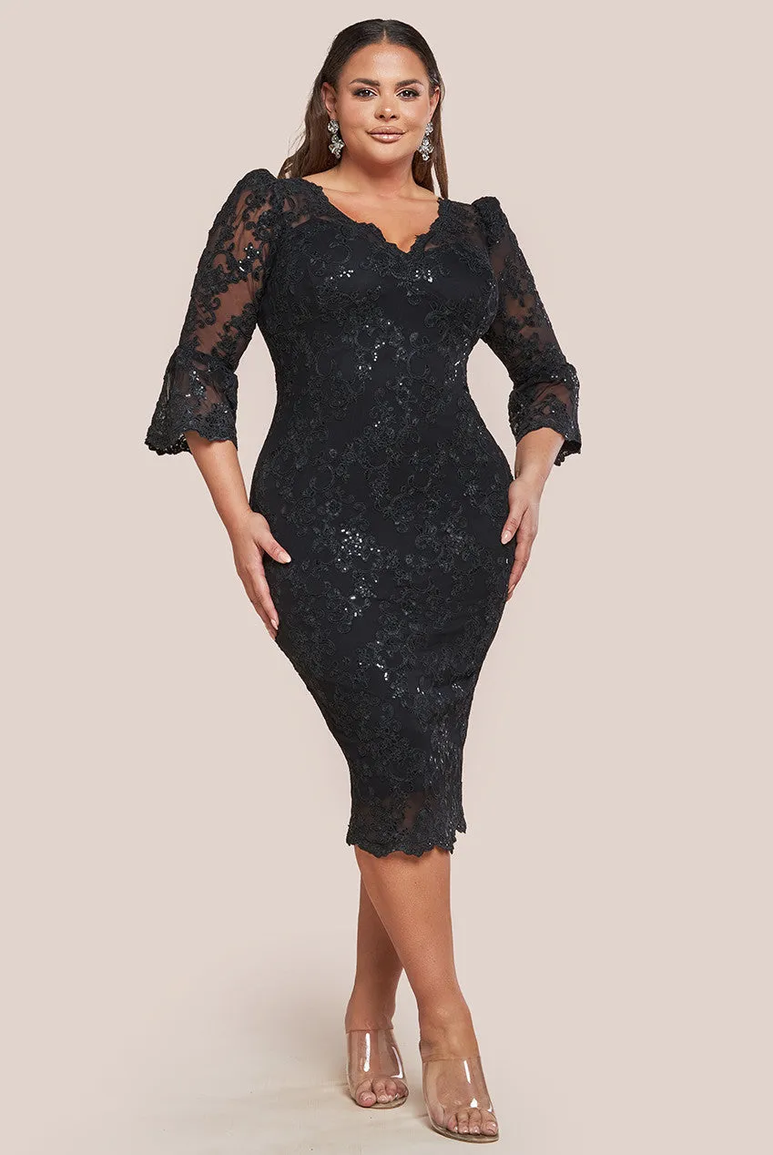 Goddiva Plus Scallop Lace Midi Dress