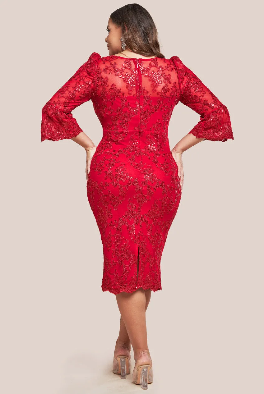 Goddiva Plus Scallop Lace Midi Dress