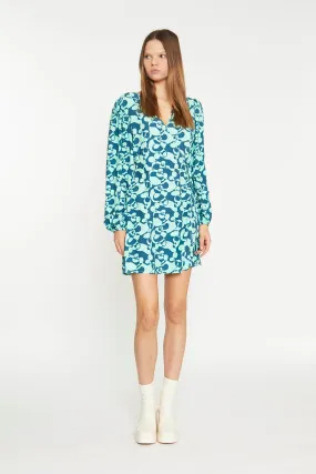 Green Abstract-Bubble V-Neck Wrap Mini Dress