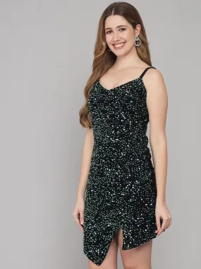 Green Deep Neck Sequins Bodycon Dress