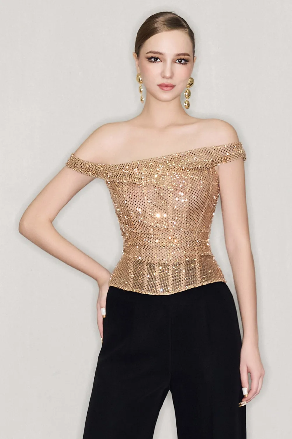 Hadlee Bodycon Off-Shoulder Mesh Top