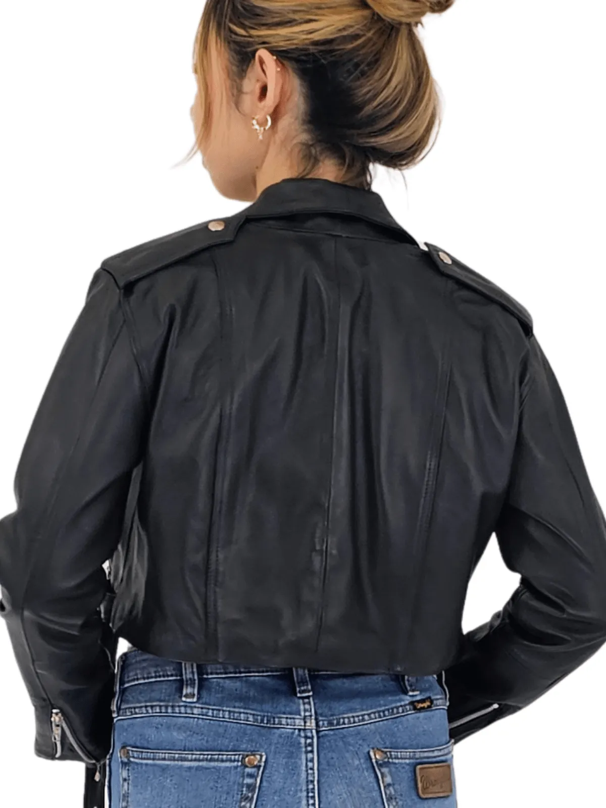 Handcrafted Women's Sheepskin Leather Biker Jacket – Cropped Black w/Belt