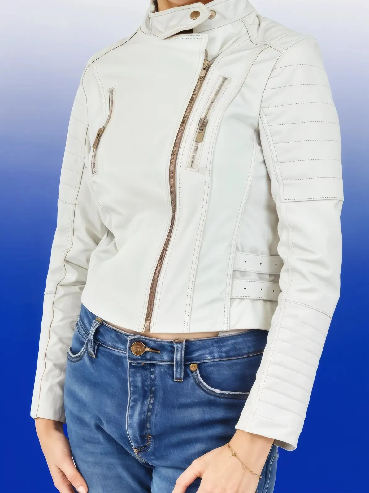 Handcrafted Women's Sheepskin Leather Biker Jacket – Premium Biker Style White