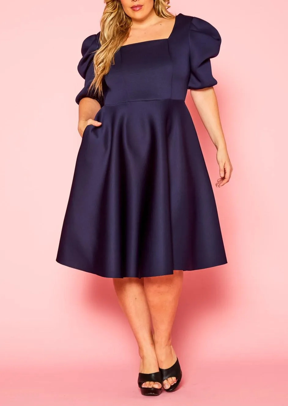 HI Curvy Plus Size Women Golden Flare Midi Dress