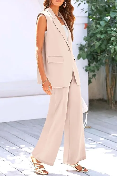 High Fashion Black Sleeveless Women's Dress Blazer & Pants Suit