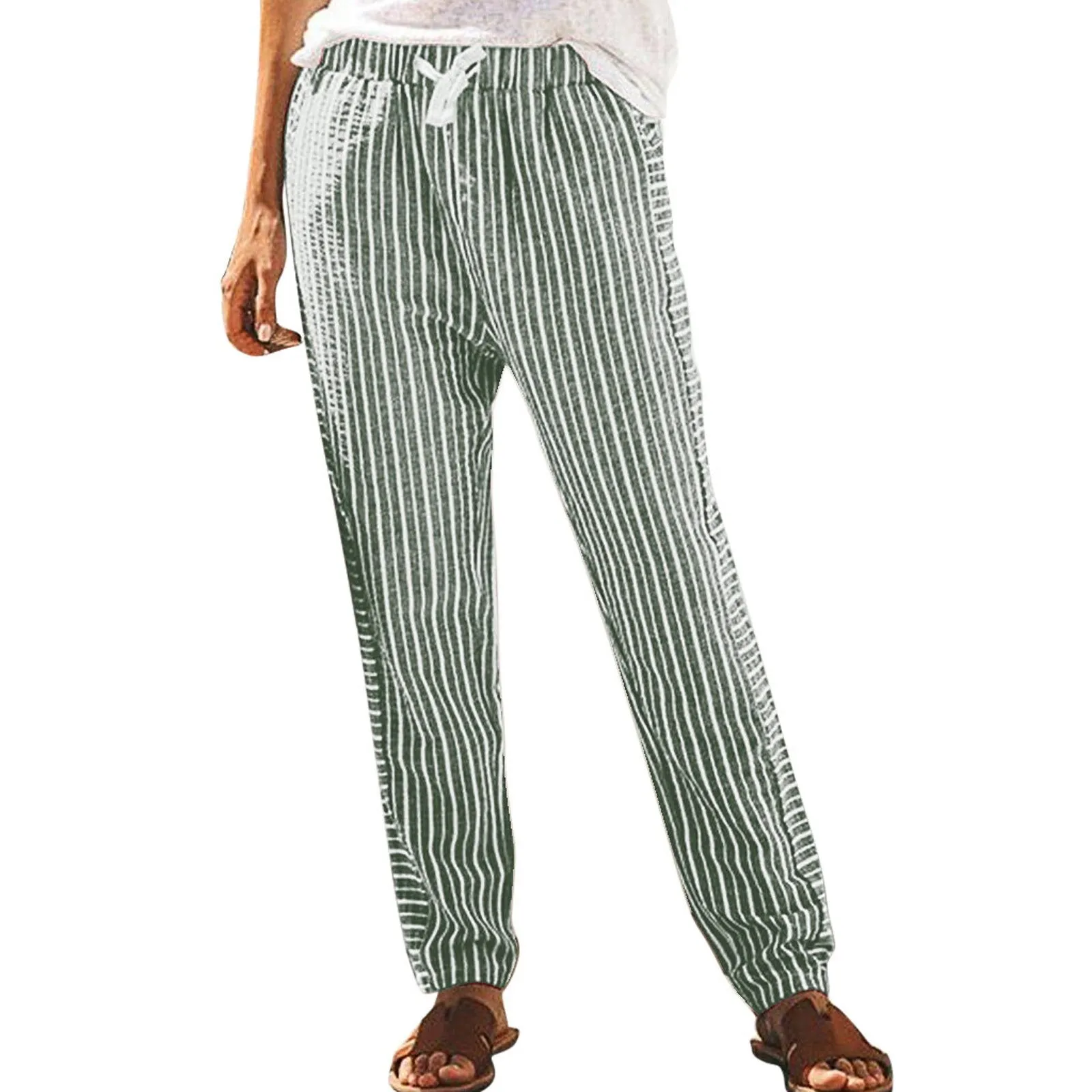 High Waist Long Striped Pants