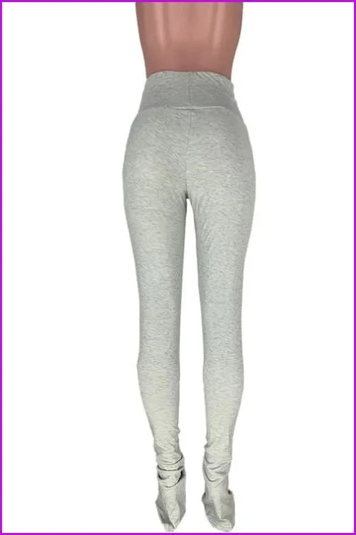 High Waist Pure Color Bottom Skinny Stacked LeggingDE919