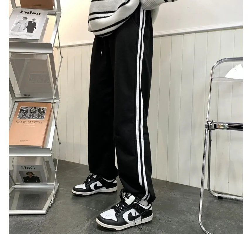 High Waist Striped Loose-Fit Wide-Leg Sweatpants