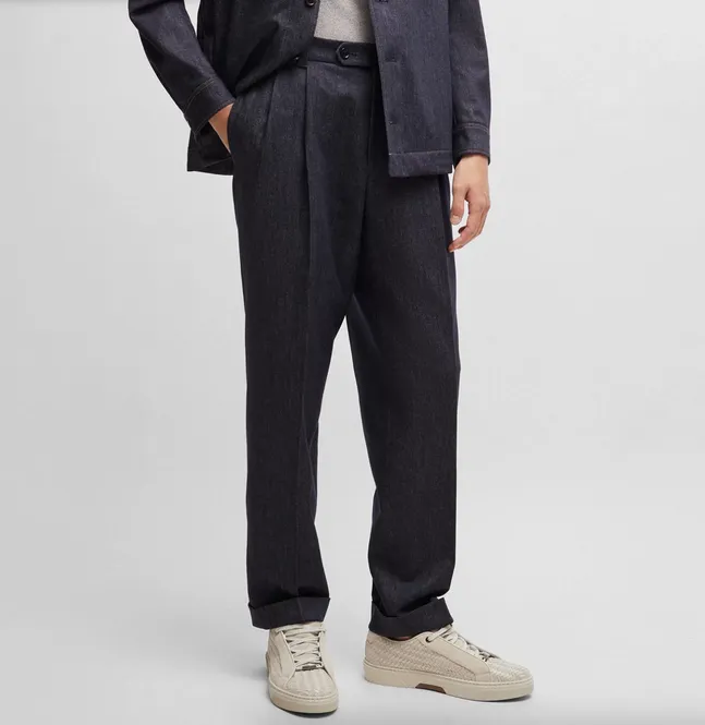 Hugo Boss Mens Relaxed Fit Dress Pants Pants 32 x 37 Blue