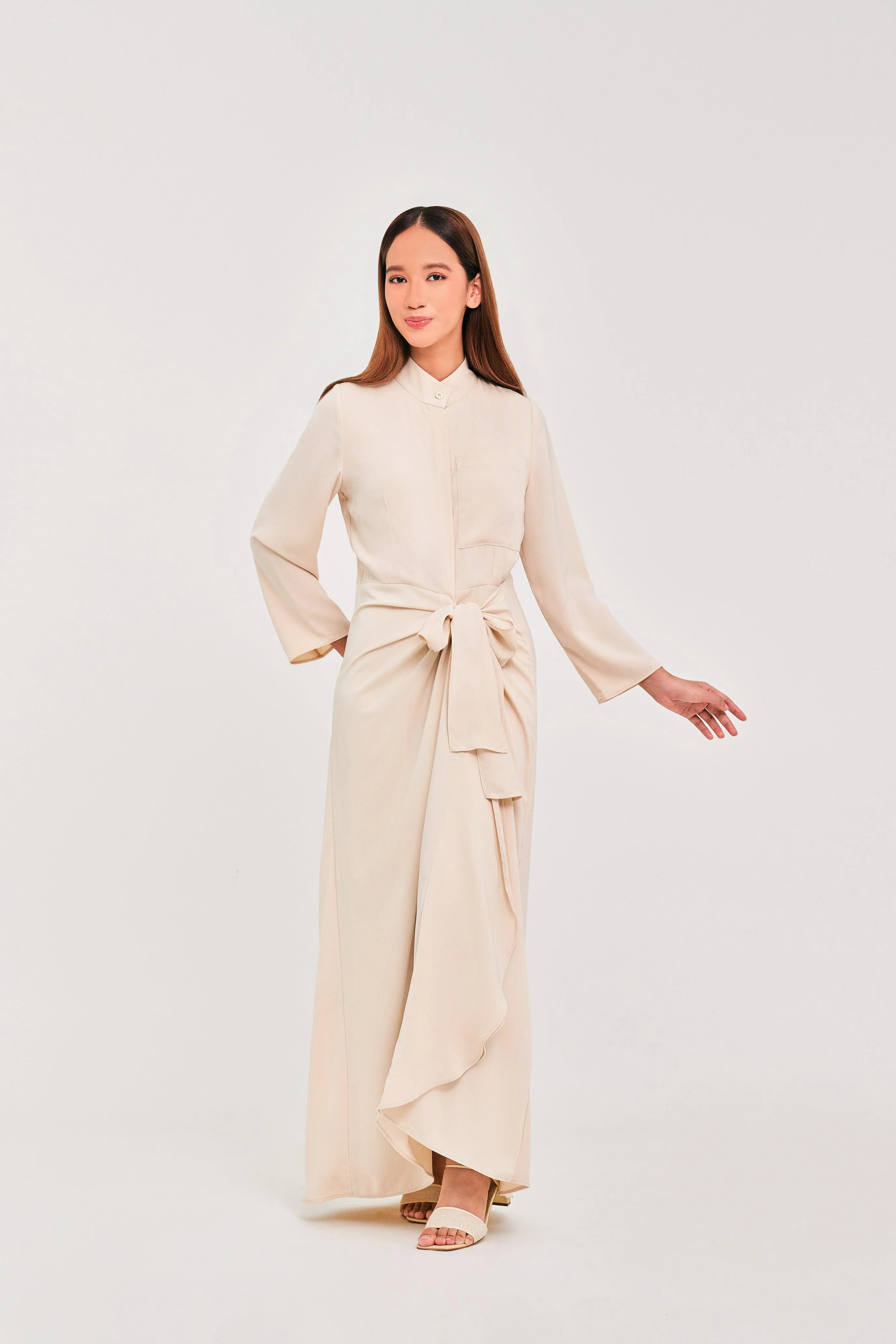 Ivory Buttoned Wrap Dress