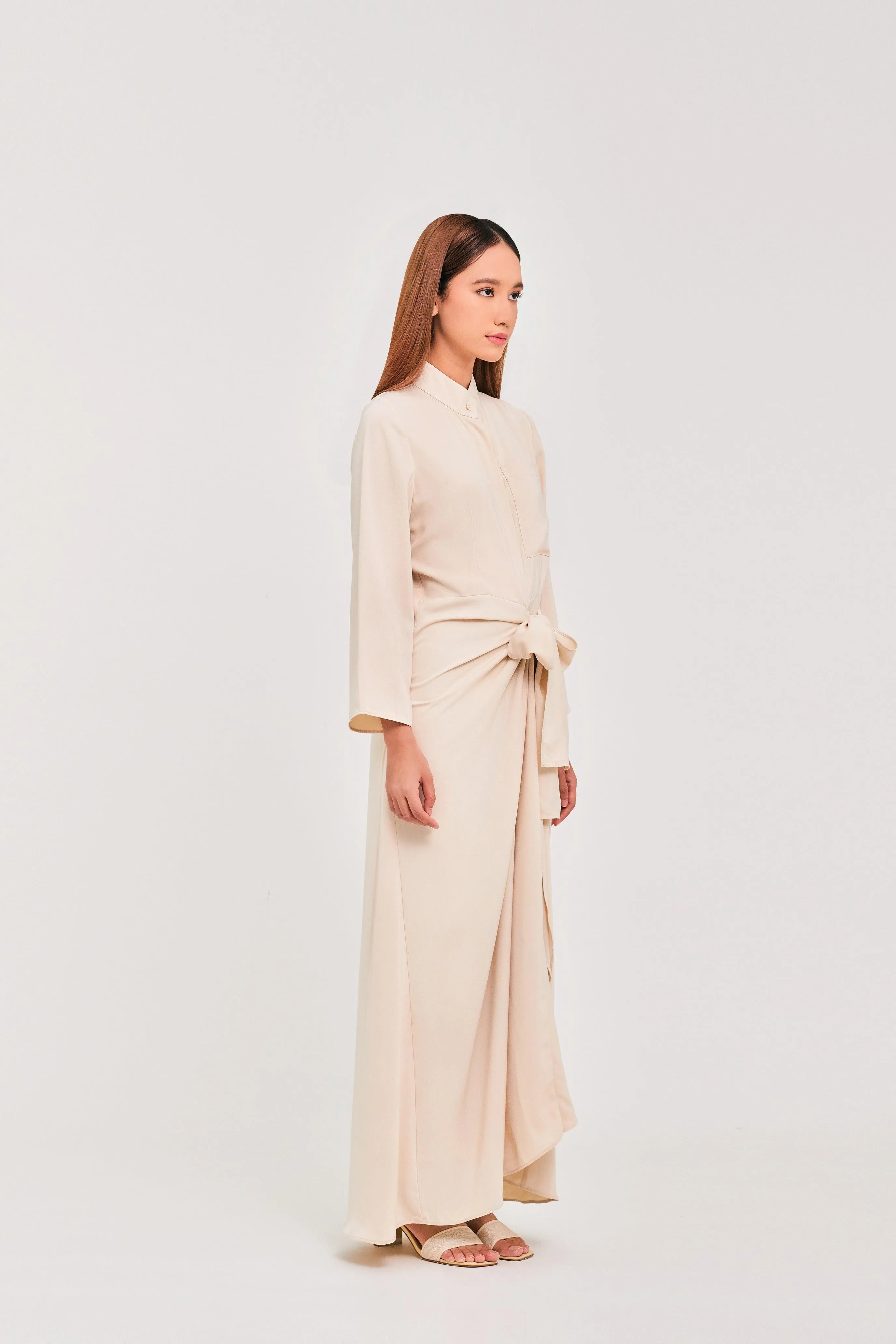 Ivory Buttoned Wrap Dress