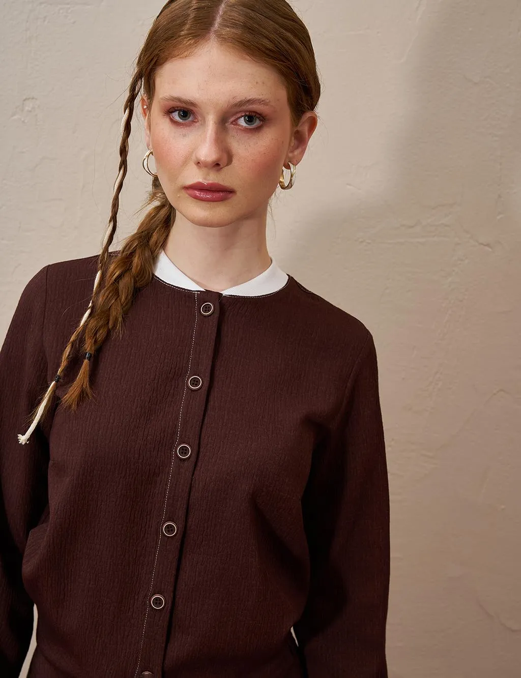 Lacing Detailed Embossed Double Suit Dark Brown