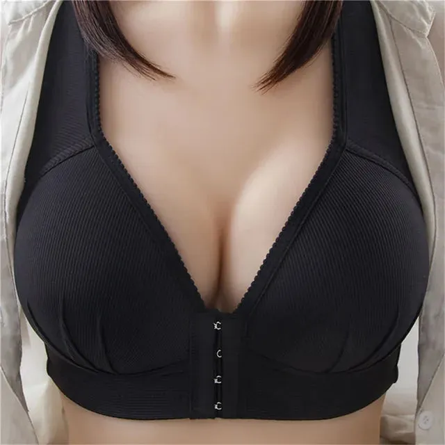 Ladies Front Buckle Underwear – Large Size Thin Wireless Bra, Breathable Gathered Brassiere for Women