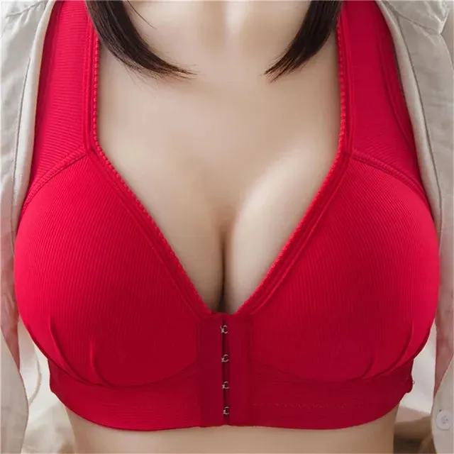 Ladies Front Buckle Underwear – Large Size Thin Wireless Bra, Breathable Gathered Brassiere for Women