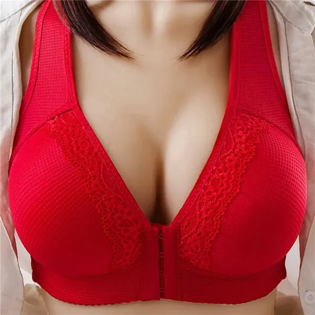 Ladies Front Buckle Underwear – Large Size Thin Wireless Bra, Breathable Gathered Brassiere for Women