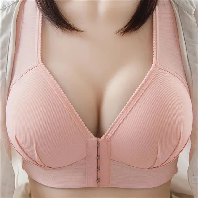 Ladies Front Buckle Underwear – Large Size Thin Wireless Bra, Breathable Gathered Brassiere for Women