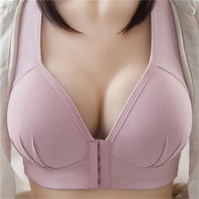 Ladies Front Buckle Underwear – Large Size Thin Wireless Bra, Breathable Gathered Brassiere for Women