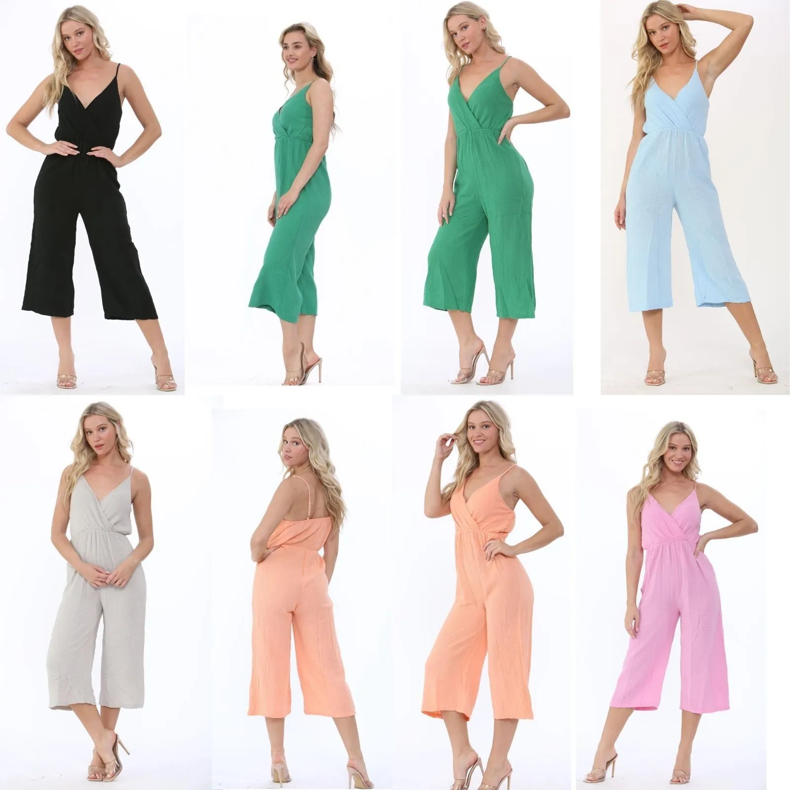 Ladies V Neck Wrap Over Playsuit Women's Wide Leg Summer Strappy Jumpsuit 8-14
