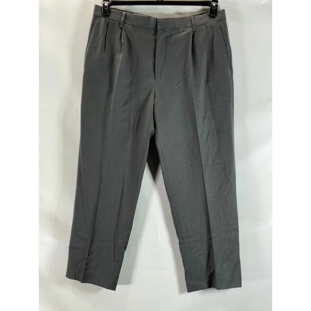 LANDS' END Men's Charcoal Traditional-Fit Pleated Wool Dress Pants SZ 364