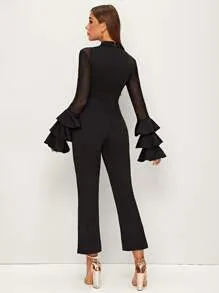 Layered Sleeve Black Jumpsuit