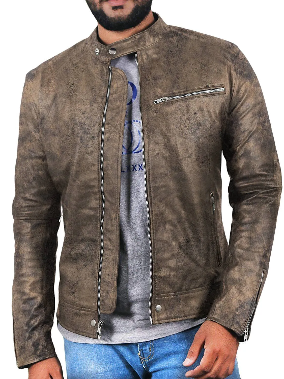 Leather Jackets Hub Mens Genuine Lambskin Leather Jacket (Black, Racer Jacket) - 1501007