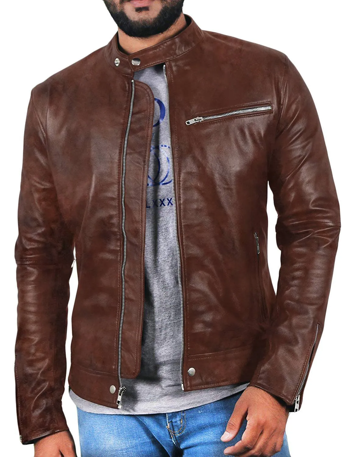 Leather Jackets Hub Mens Genuine Lambskin Leather Jacket (Black, Racer Jacket) - 1501007
