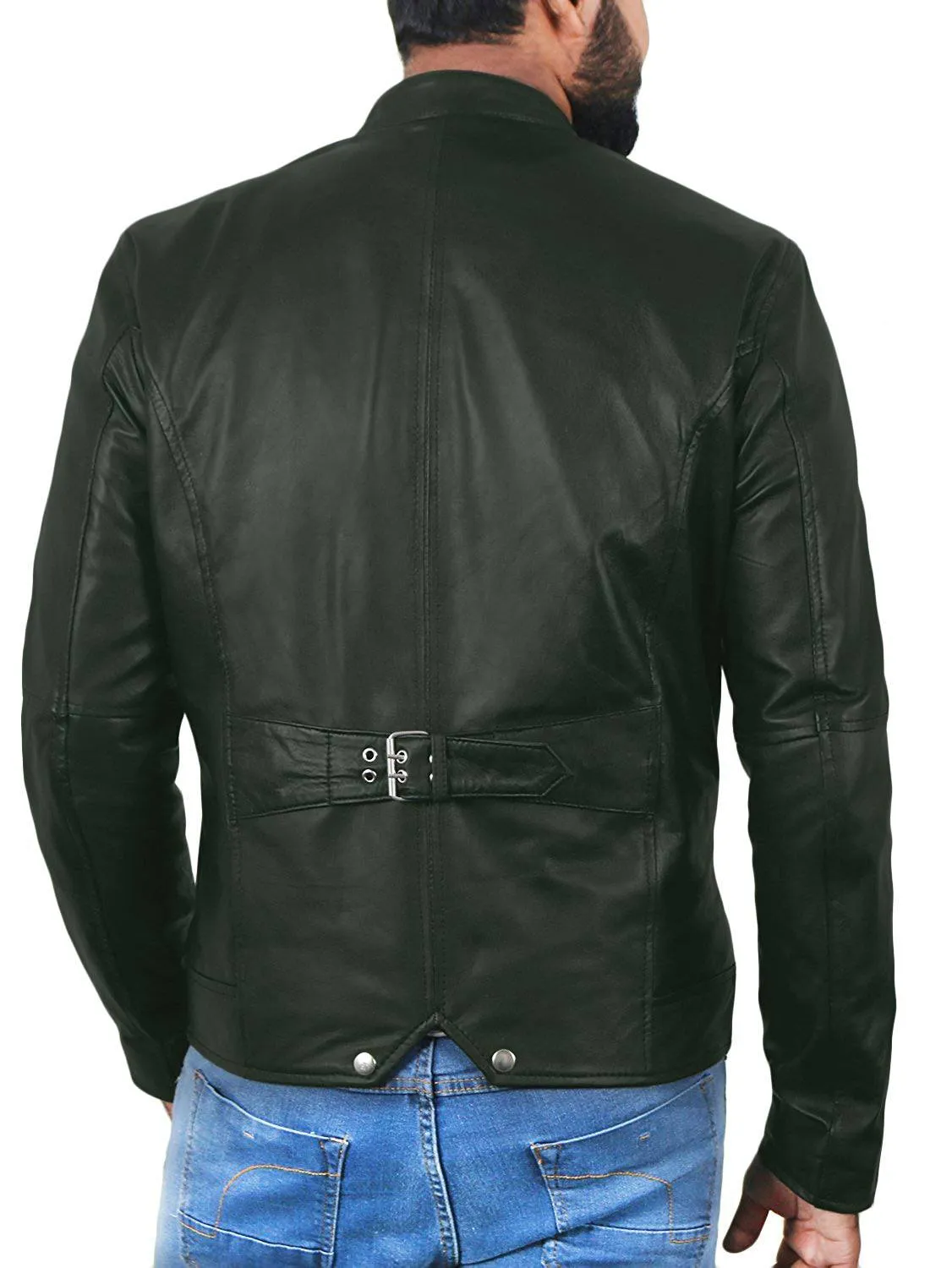 Leather Jackets Hub Mens Genuine Lambskin Leather Jacket (Black, Racer Jacket) - 1501007