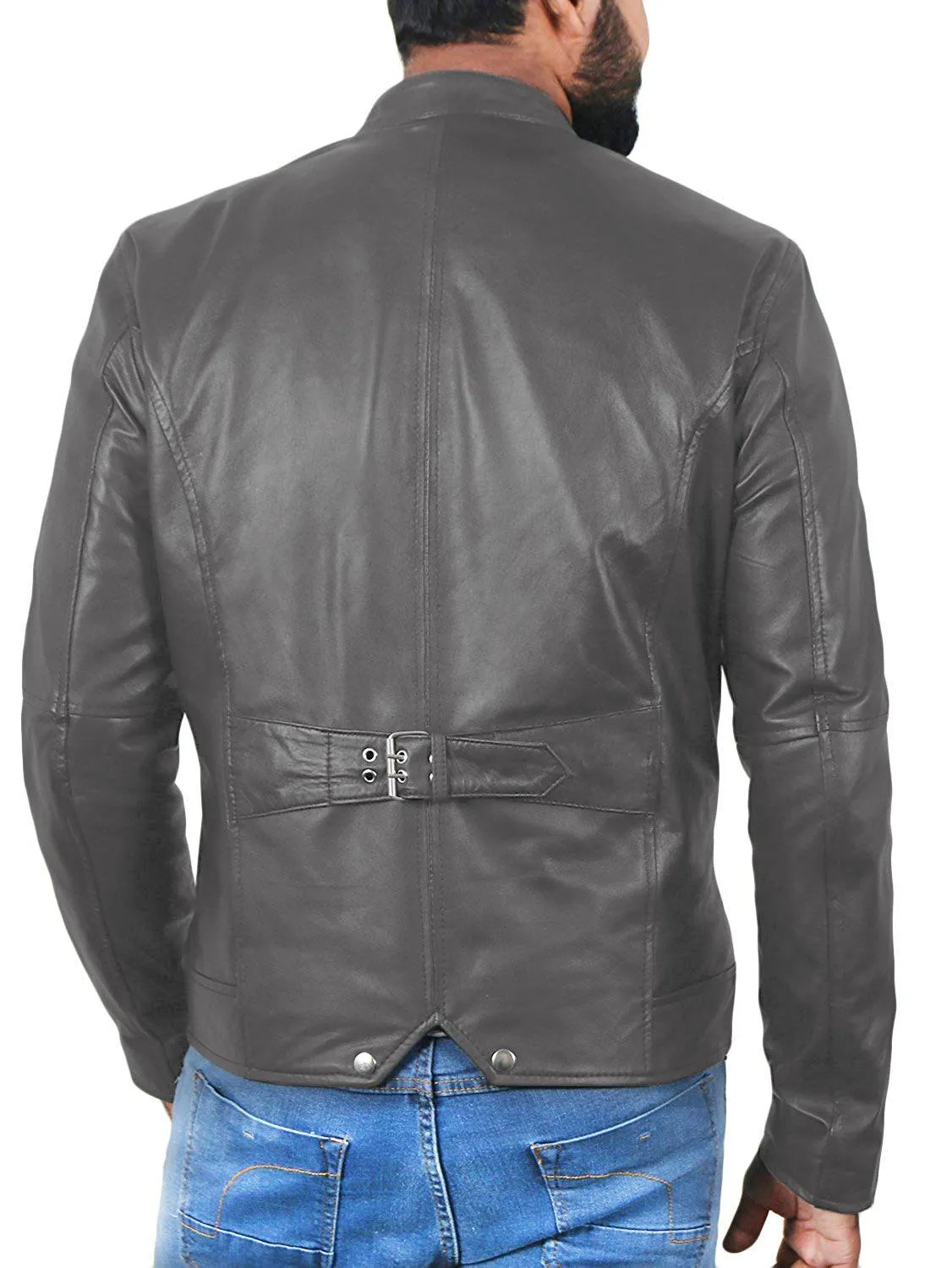 Leather Jackets Hub Mens Genuine Lambskin Leather Jacket (Black, Racer Jacket) - 1501007