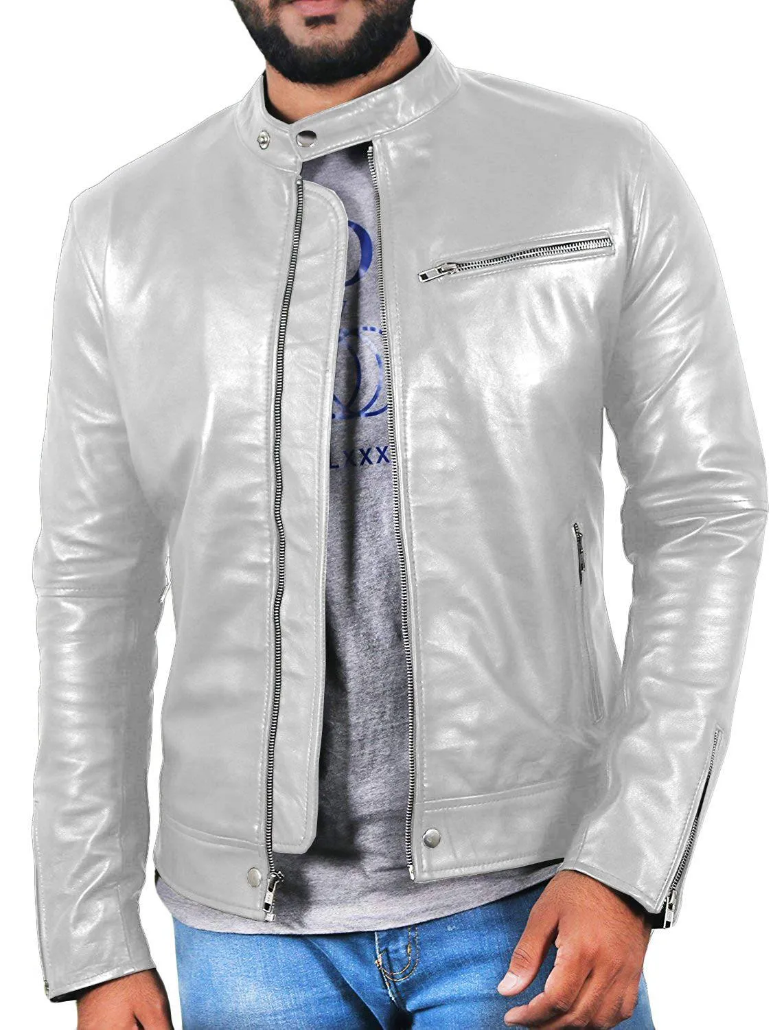 Leather Jackets Hub Mens Genuine Lambskin Leather Jacket (Black, Racer Jacket) - 1501007