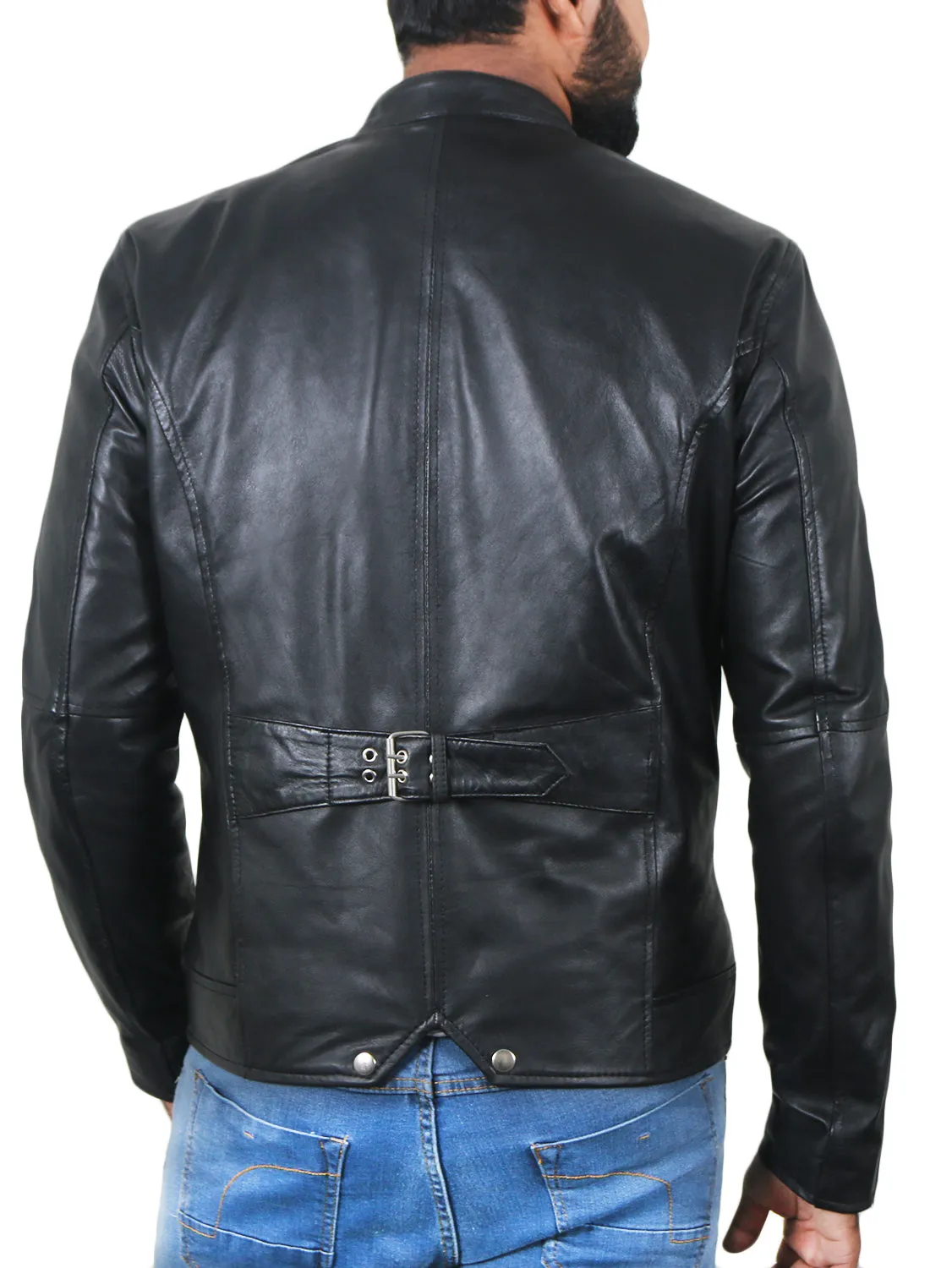 Leather Jackets Hub Mens Genuine Lambskin Leather Jacket (Black, Racer Jacket) - 1501007