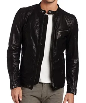 Leather Jackets Hub Mens Genuine Lambskin Leather Jacket (Black, Racer Jacket) - 1501007