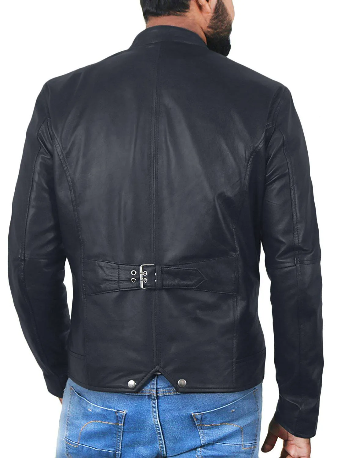 Leather Jackets Hub Mens Genuine Lambskin Leather Jacket (Black, Racer Jacket) - 1501007