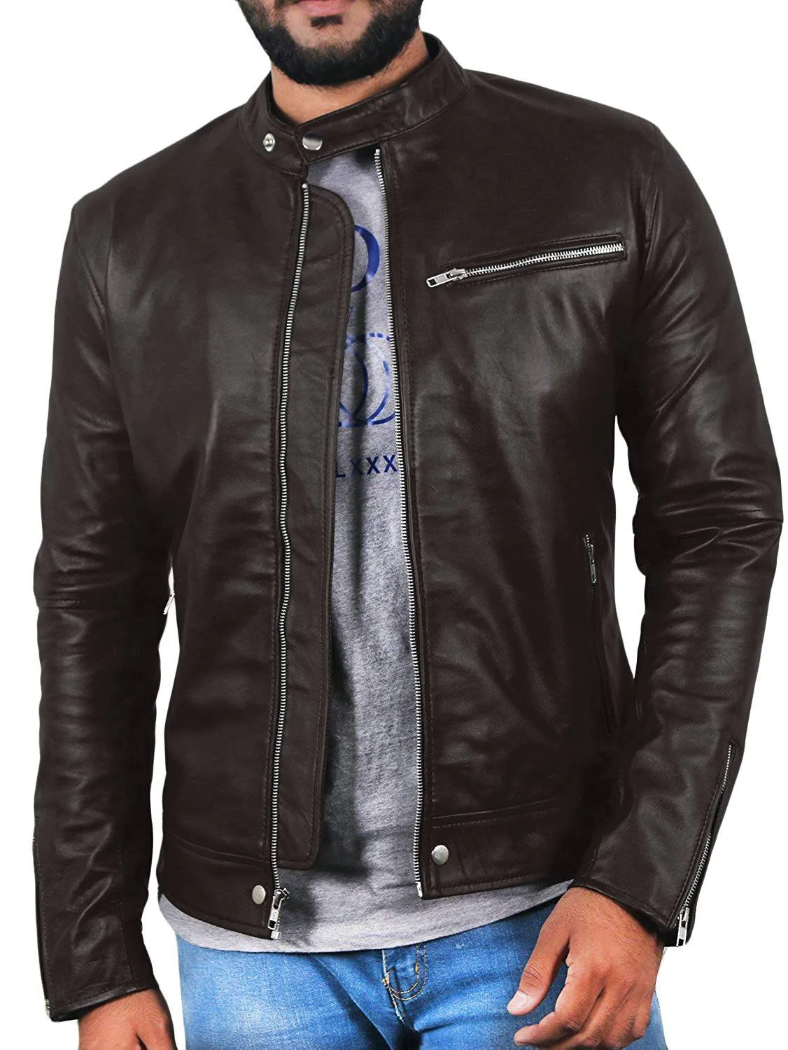 Leather Jackets Hub Mens Genuine Lambskin Leather Jacket (Black, Racer Jacket) - 1501007