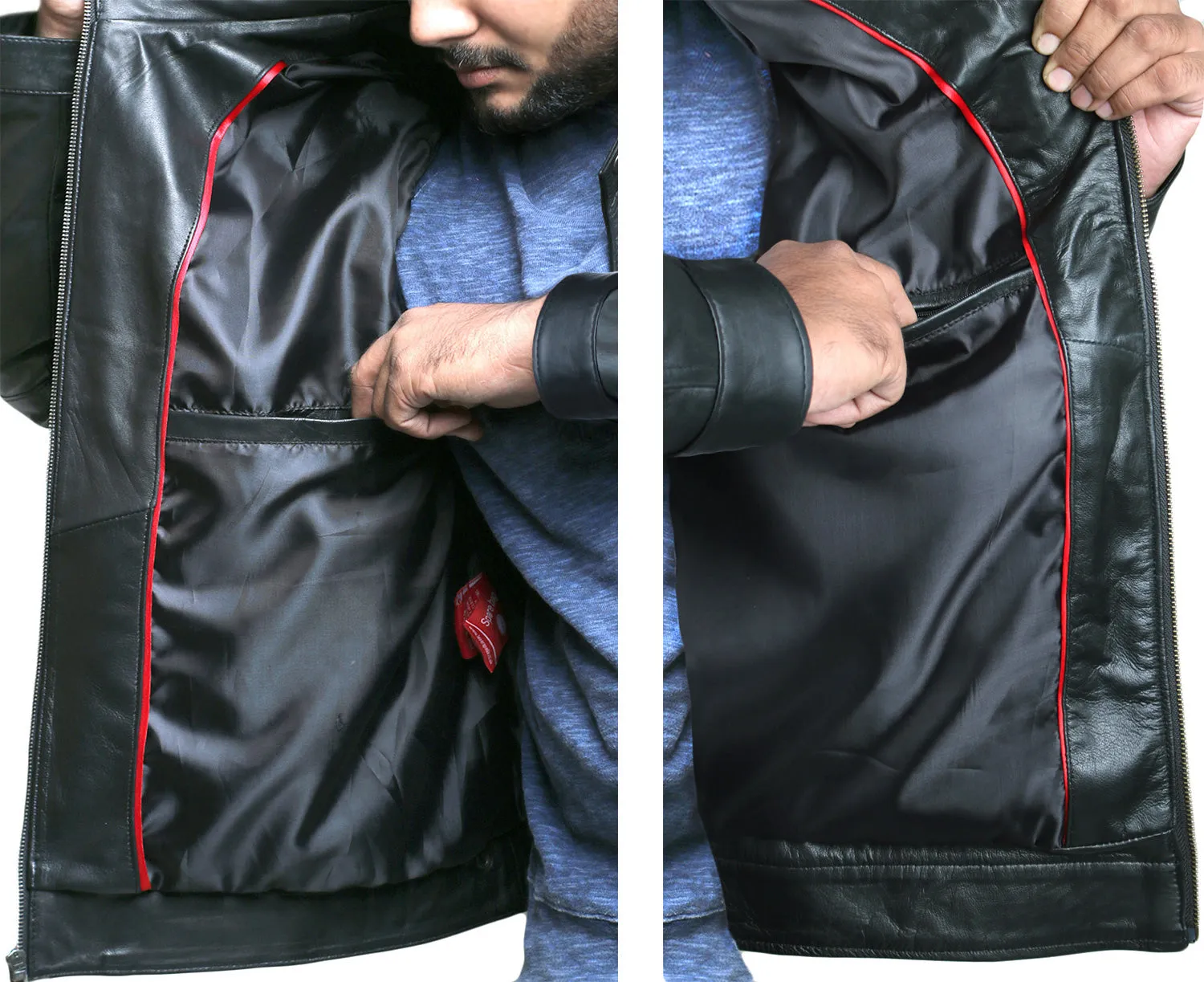 Leather Jackets Hub Mens Genuine Lambskin Leather Jacket (Black, Racer Jacket) - 1501007