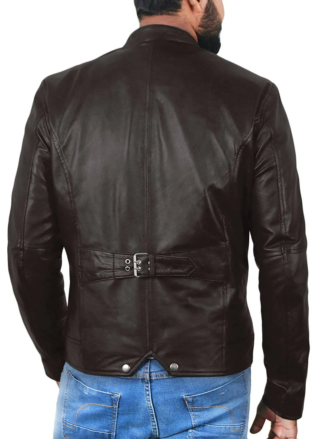 Leather Jackets Hub Mens Genuine Lambskin Leather Jacket (Black, Racer Jacket) - 1501007
