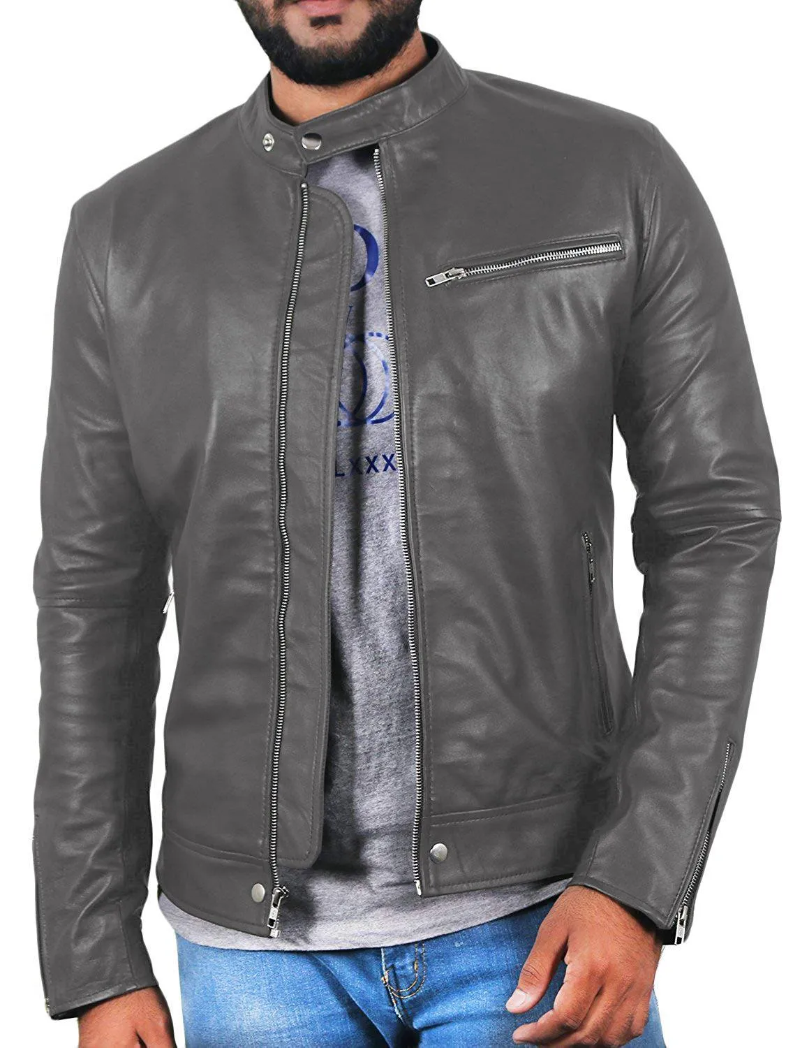 Leather Jackets Hub Mens Genuine Lambskin Leather Jacket (Black, Racer Jacket) - 1501007
