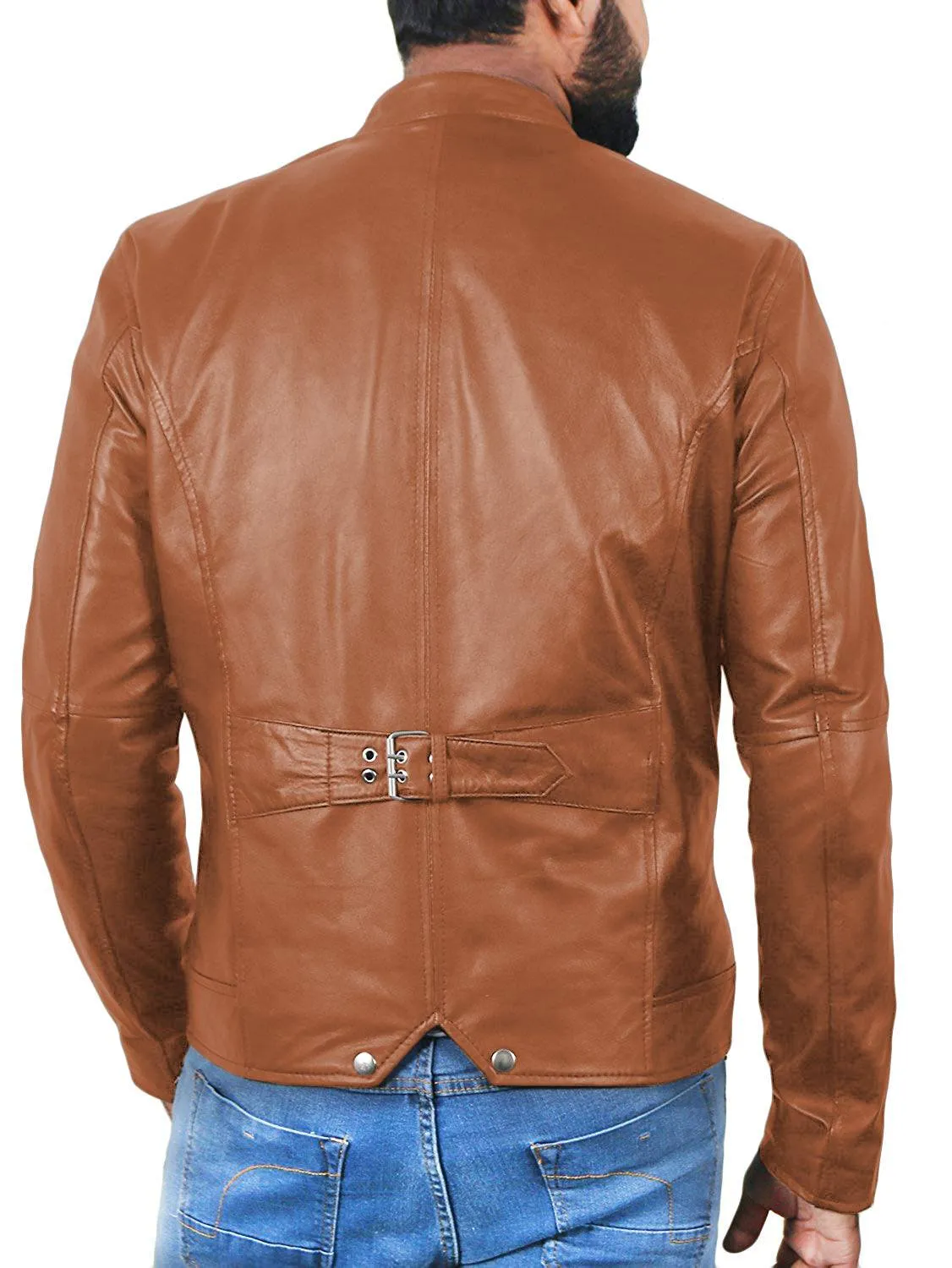 Leather Jackets Hub Mens Genuine Lambskin Leather Jacket (Black, Racer Jacket) - 1501007