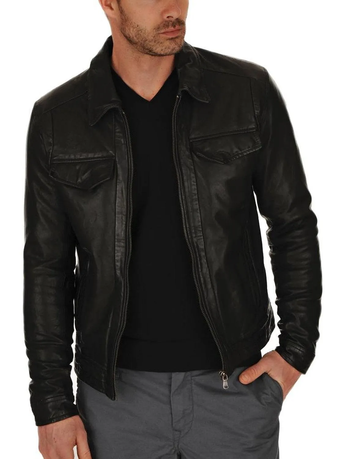 Leather Jackets Hub Mens Genuine Lambskin Leather Jacket (Black, Regal Jacket) - 1501085