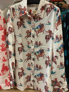 Long Sleeve Rodeo Cream Bronc Pearl Snap Shirt